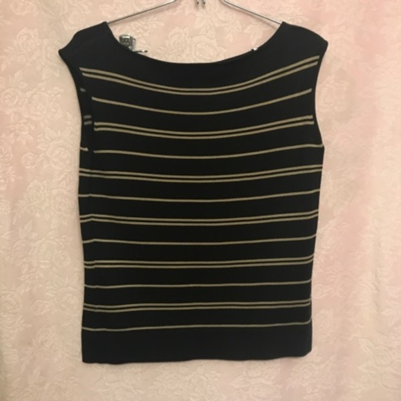 BananaRepublic Black/Creme Stripe TightKnit Tank S - Picture 1 of 3